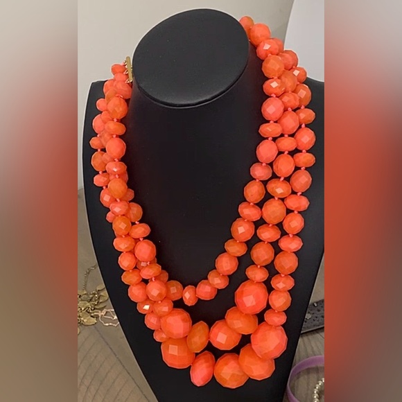 kate spade Jewelry - Kate Spade 3 Strand “Give It A Swirl” Bold Orange Faceted Beaded Necklace
